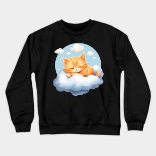 Sleepy Cat Dreams: Cartoon Cute Orange Kitty on Cloud Crewneck Sweatshirt